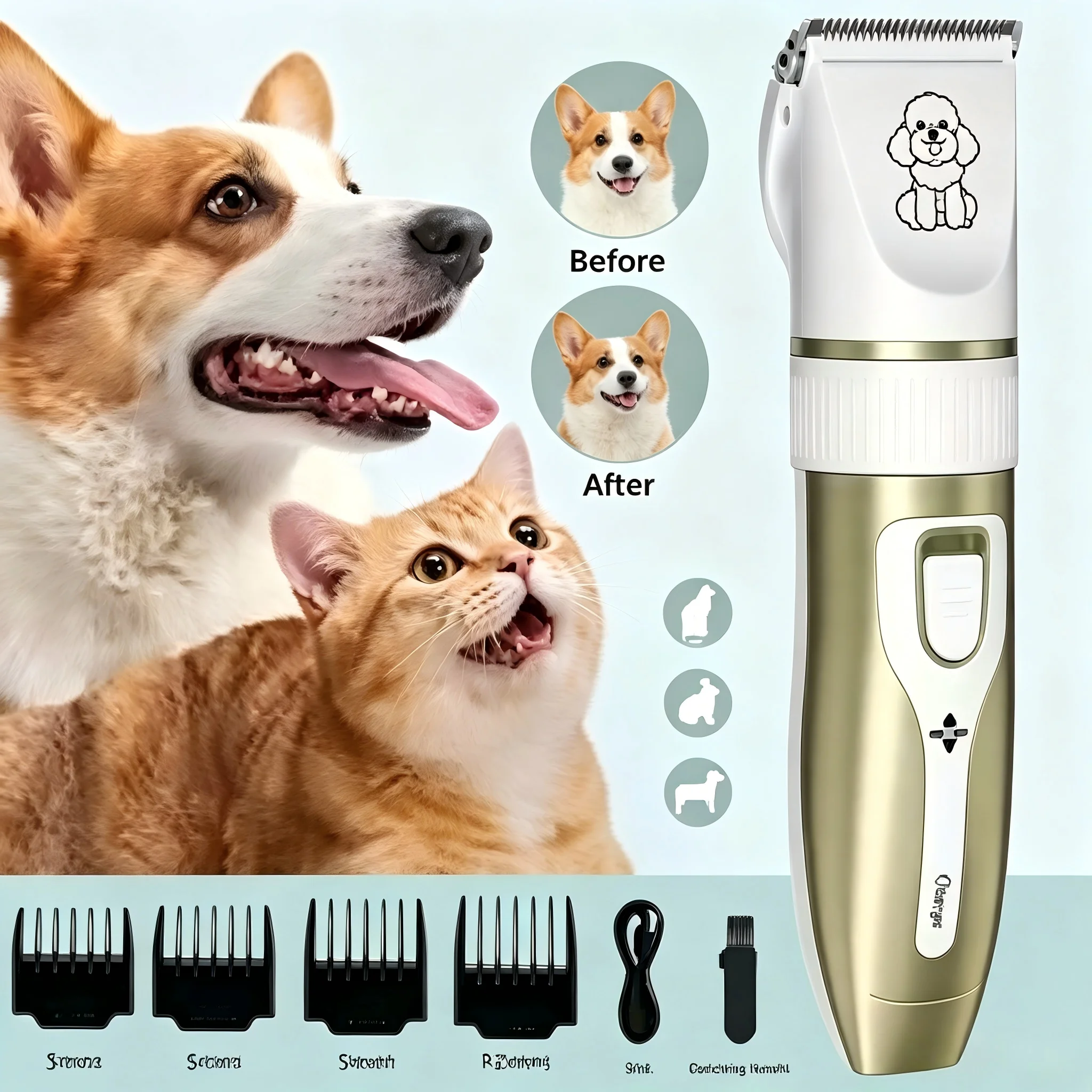 Body Trimmer - プロ用ペットバリカン 犬猫用 電動ペットトリマー 低騒音 犬用グルーミングシェーバー 肉球や体毛のカットに最適