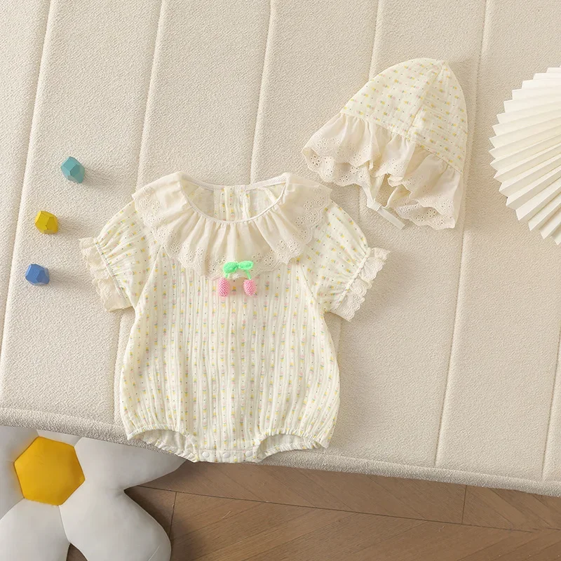Summer Newborn Baby Clothing Infant Girls Cotton Bodysuit 3-24M Floral Print Peter Pan Collar Soft One piece Triangle Romper