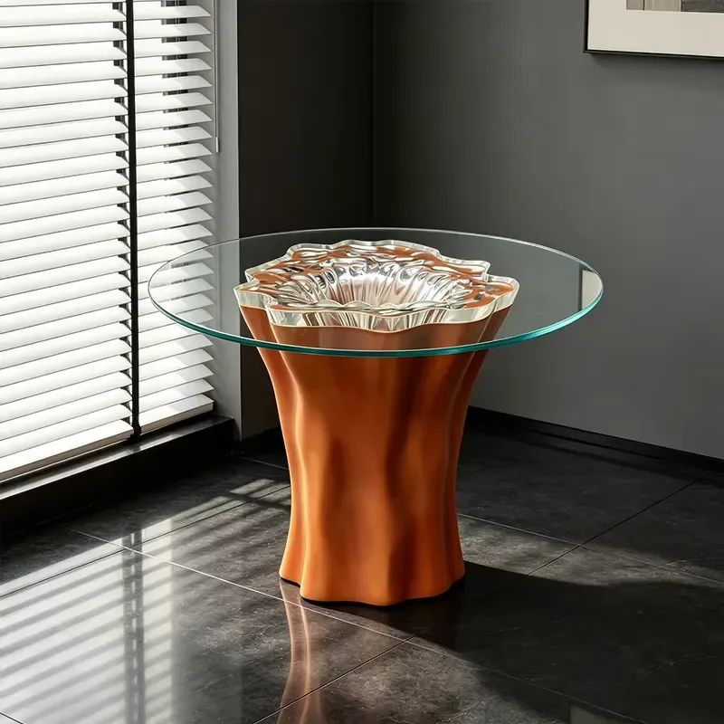 Modern Orange Resin Base Dining Table Revolving Top Luxury Hotel Furniture Outdoor Bedroom Decor Sculpture Design Round Desk