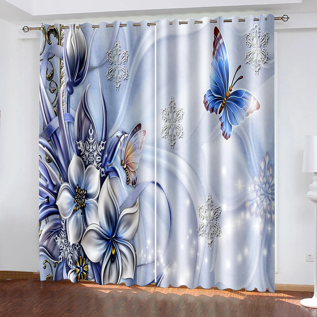 Fashion Customized 3D Curtains Modern Home Decoration Living Room Curtains fashion blue flower curtains