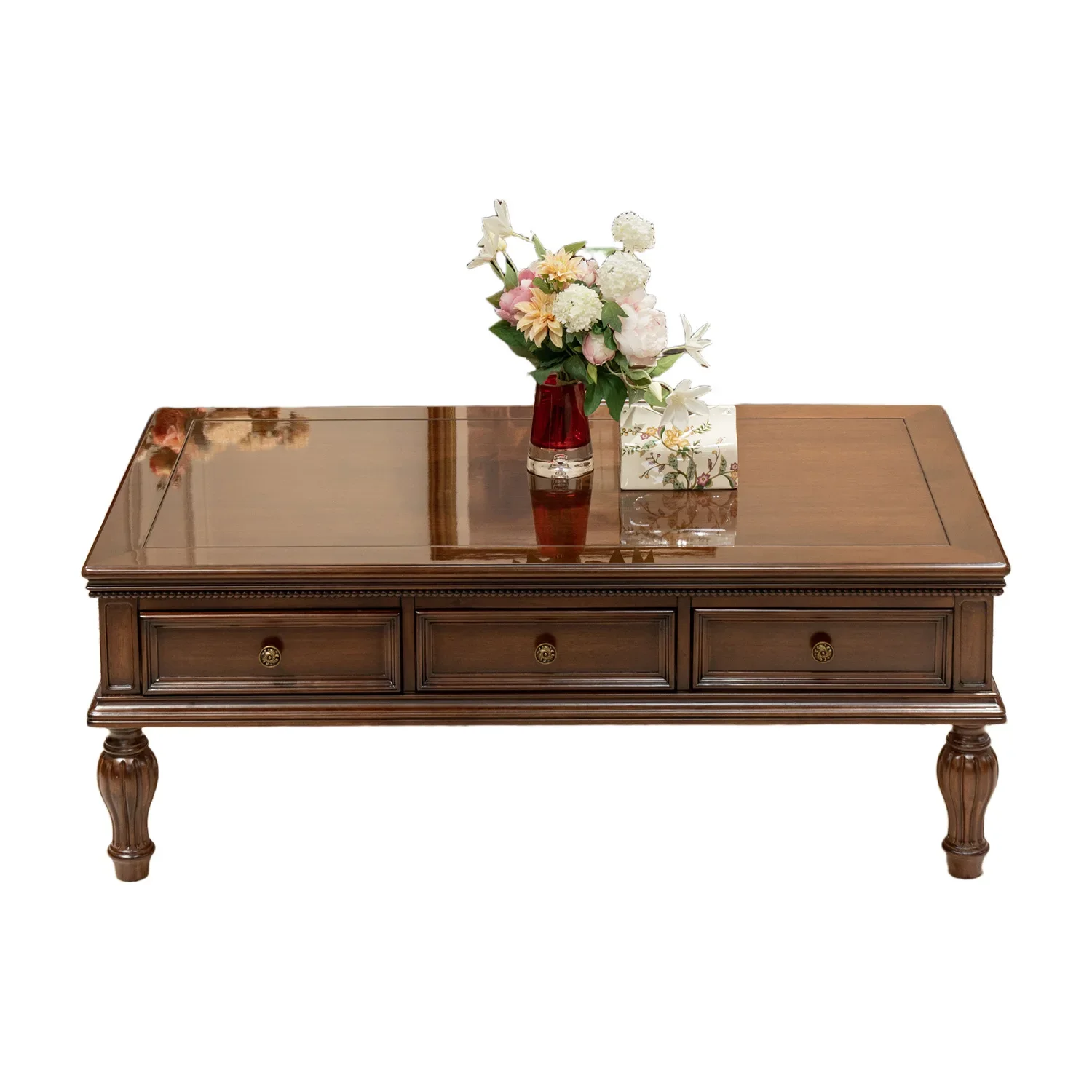 Full coffee table full gold silk yellow sandalwood living room storage with drawer rectangular coffee table TV cabinet