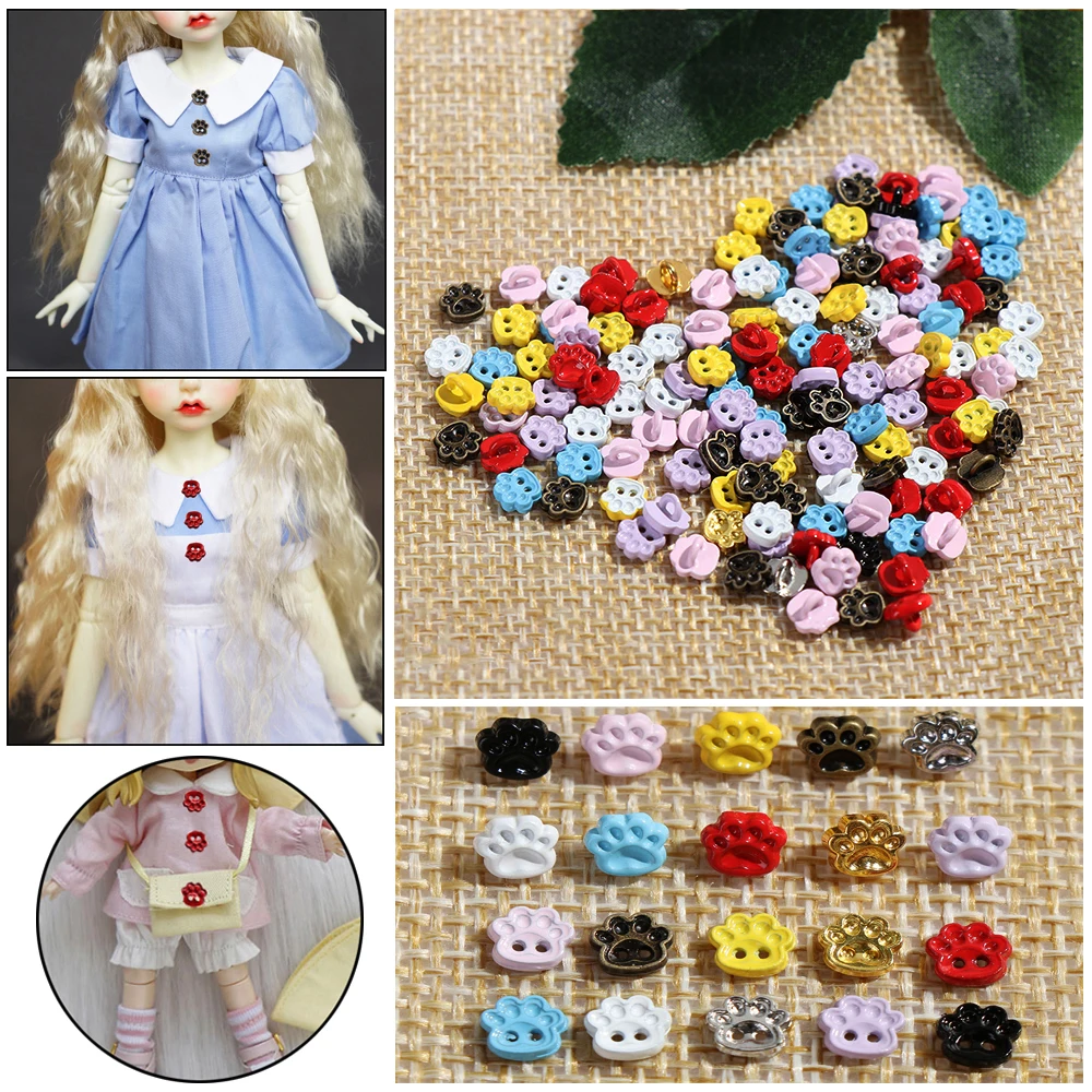20 pçs mais novos acessórios urso pé estilo bonecas roupas costura mini botões fivela de metal roupas diy