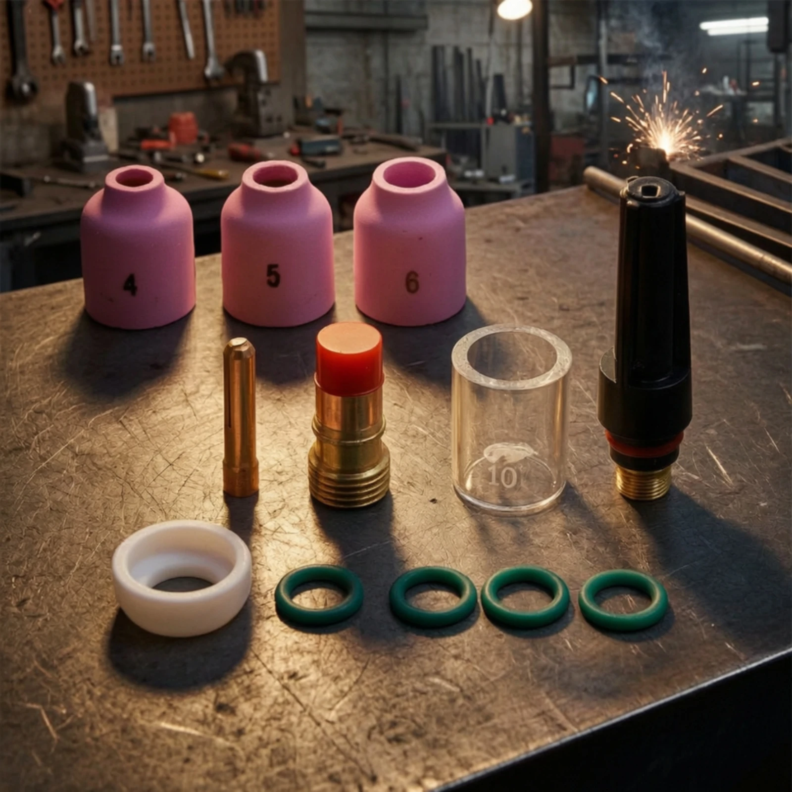 12 Pieces TIG Joining Torch Consumables Kit Replacement TIG Torch Consumables Kit Hardware Ceramic Copper for Welders, Workshop view 5