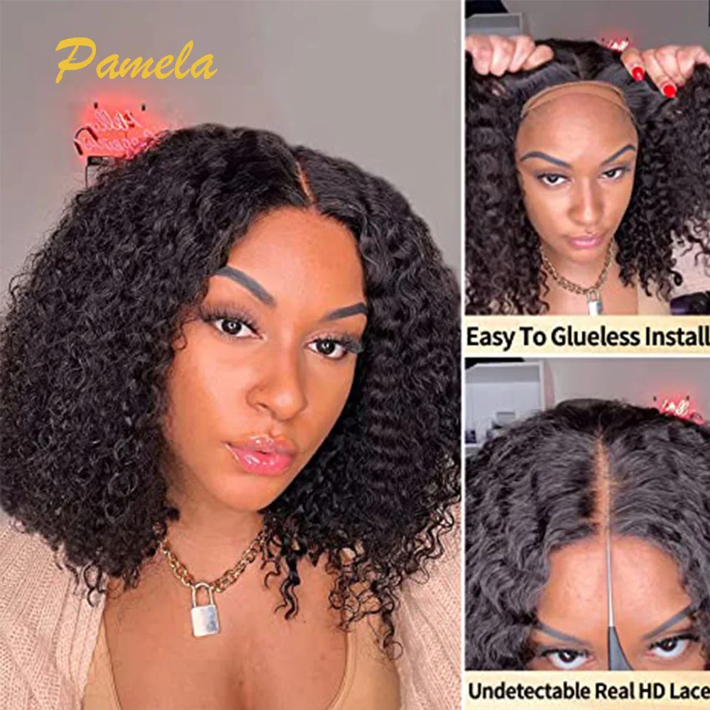 Wear and Go Glueless Wigs Pre Plucked Human Hair Brazilian Natural 13x4 Short Curly Bob Transparent Lace Front Wig For Women