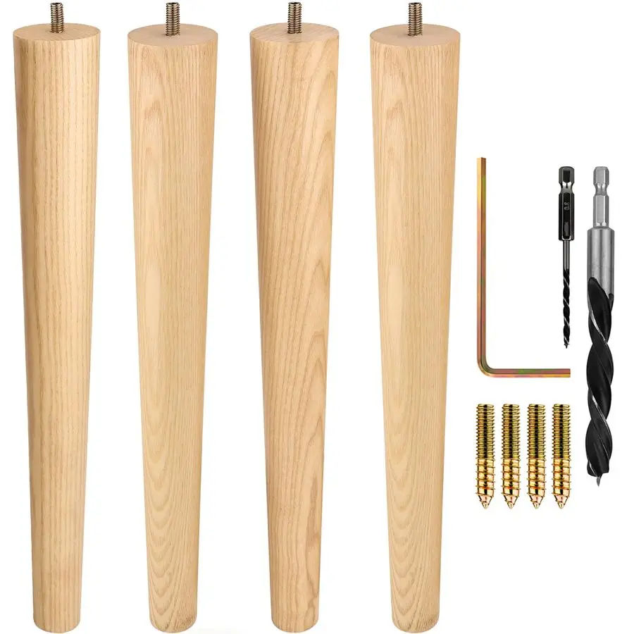 Ash Wood Furniture Legs Full Install Kit Pick Your Size and Color