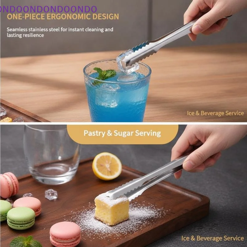 Stainless Steel Ice Tongs Non Slip Serrated Food Serving Clip Reusable Mini Clamp For Bar Kitchen Buffet Party Use