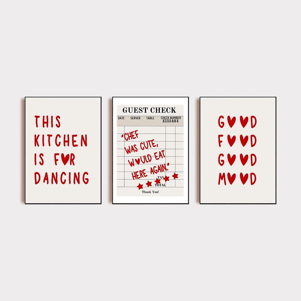 Red Guest Check Quotes Good Food Good Mood Poster Canvas Painting This Kitchen is For Dancing Wall Art Picture Bedroom Decor