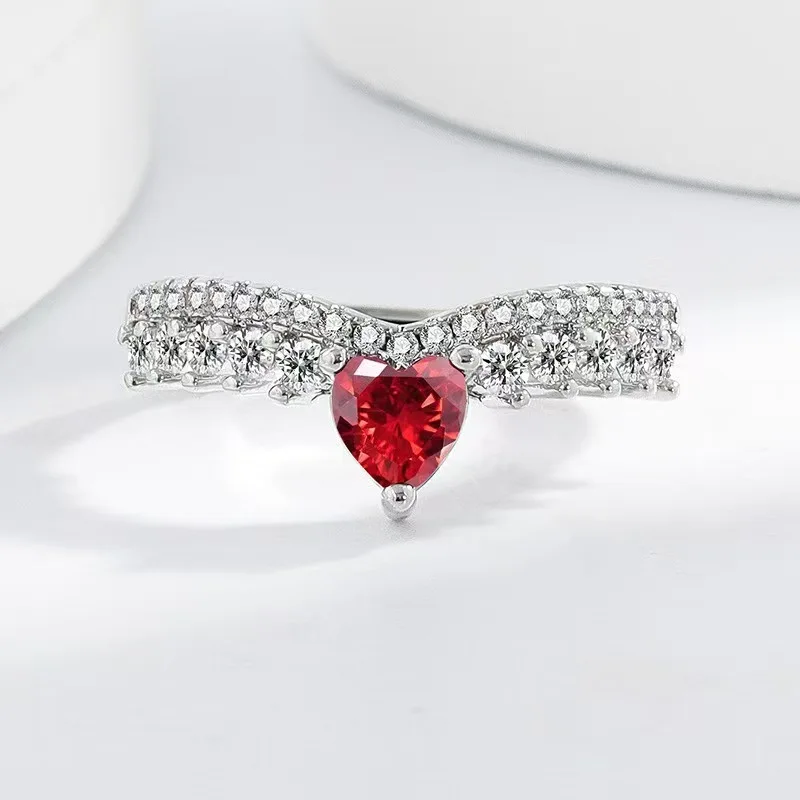 

925 Sterling Silver Sweet Heart Zircon Diamond Ring Wedding Birthday Anniversary Party Gift