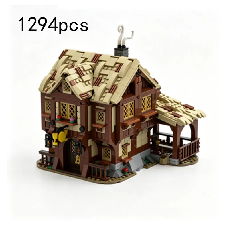 

MOC 1294PCS Medieval Village Tavern Building Castle Small Particle Assembly Building Model Toy Gift