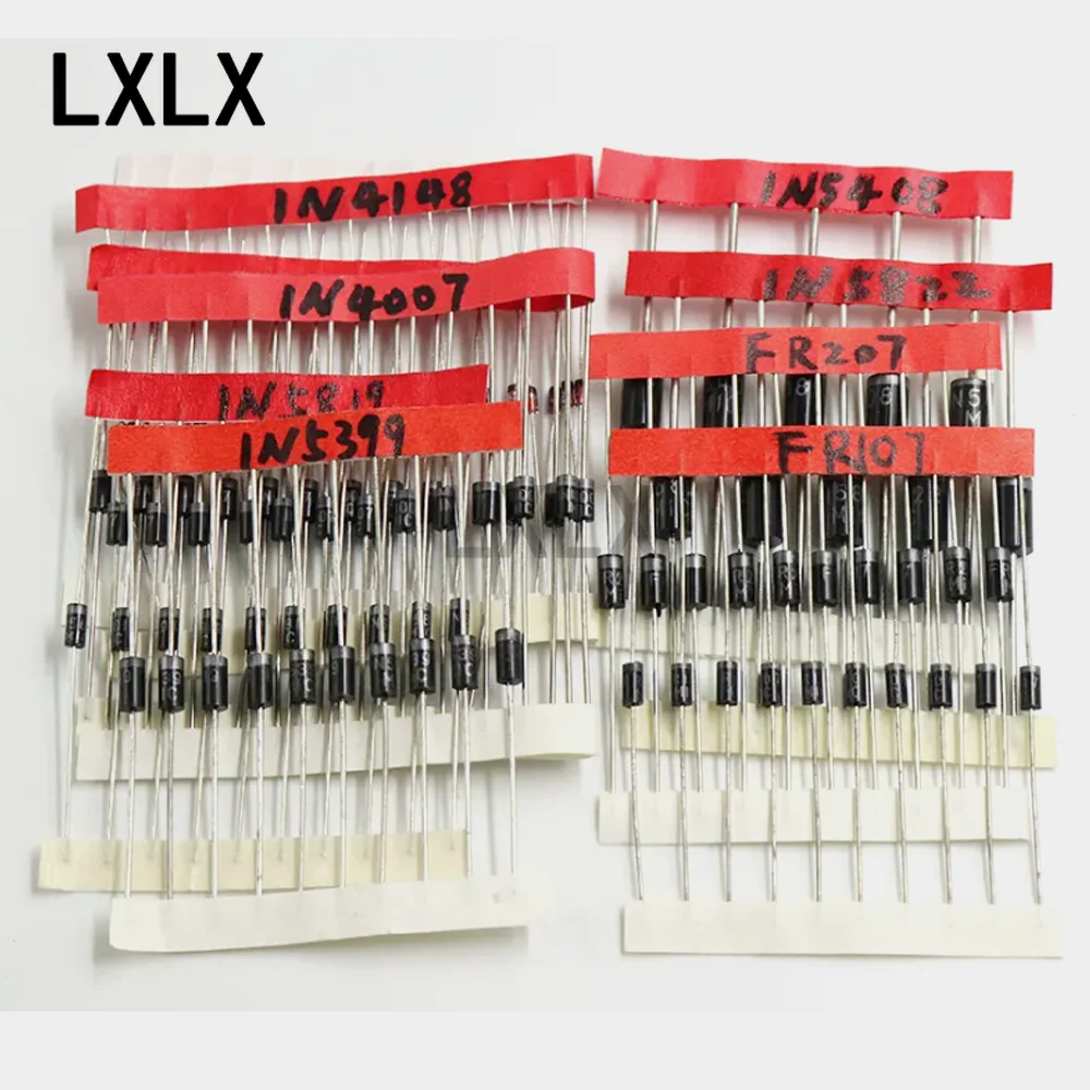 LXLX1 8 Kinds of Commonly Used Diodes Package 100 Pcs Direct Insertion Including 1N4007 1N4148 1N5819 FR107 Etc