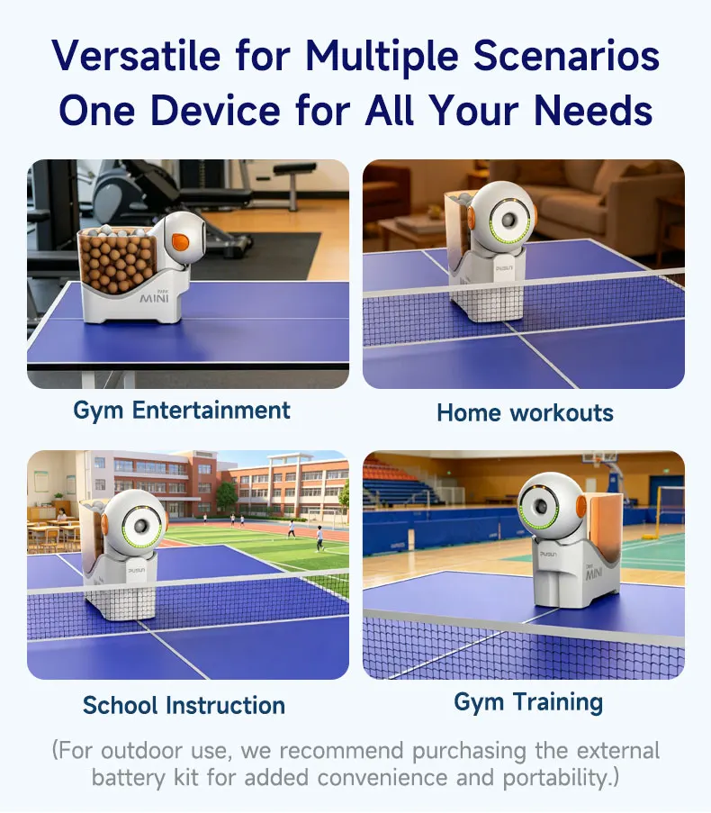 PUSUN High Quality Desktop Table Tennis Robot Built-in Preset Training Drills, App/Remote Control, DORA Mini Pro, Comes with Net