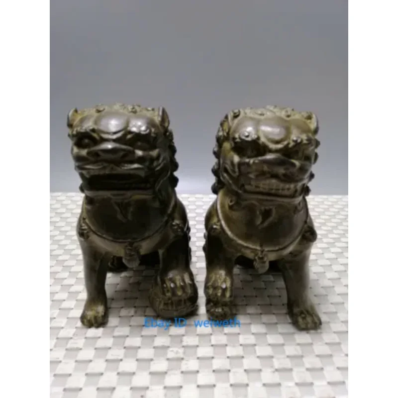 

A Pair Old Antiques Chinese Bronze Fu Foo Dog Guardian Lion Statues