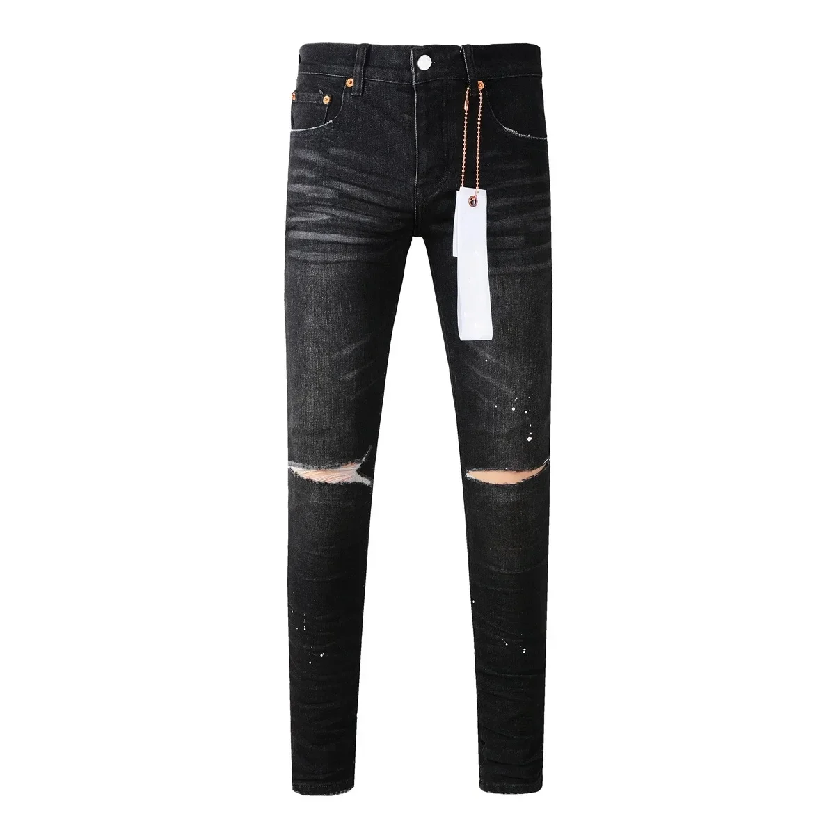 

Purple ROCA Brand Jeans Fashion top quality Top Street Black Paint Dot Knife Cut Hole Repair Low Rise Skinny Denim Pants