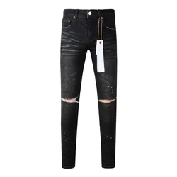 Purple ROCA Brand Jeans Fashion top quality Top Street Black Paint Dot Knife Cut Hole Repair Low Rise Skinny Denim Pants