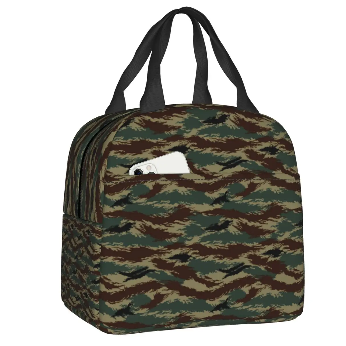 Custom Tiger Stripe Camouflage Lunch Bag Women Cooler Thermal Insulated Lunch Box for Kids School