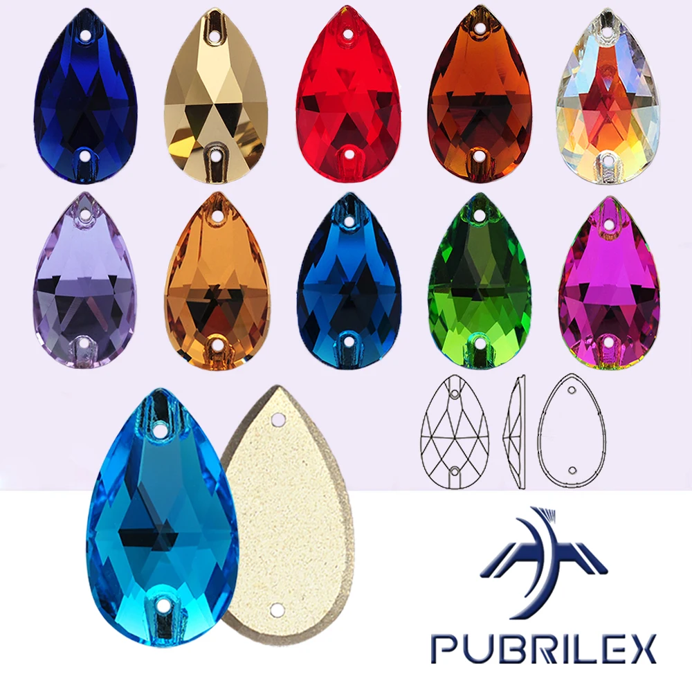 

PUBRILEX Glass K9 Rhinestones-glass-sew-on Drop Edges with Chamfers Crystals Glitter Sew On Stones For DIY Garment Dress Clothes