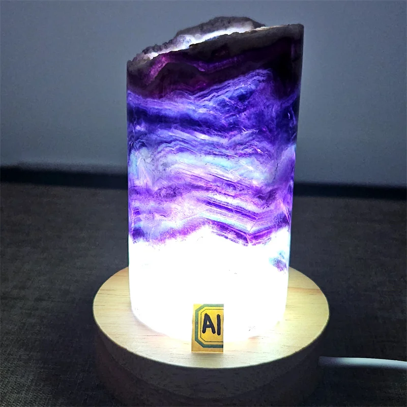 Natural Rainbow Fluorite Light Lamp Reiki Healing Home Decor Mineral Specimen Collection