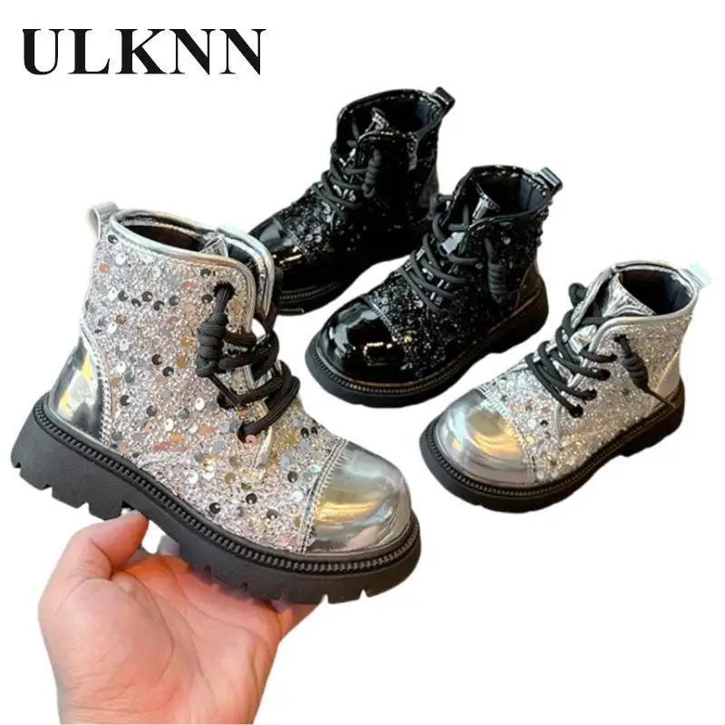 Girls' Shining Single Boots Trend Winter New Children's Boots Silver Riding Boots Girls' Side Zipper Fashion Boots School