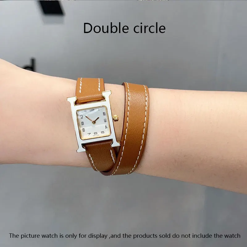 Watch Strap Cowhide Lleather Double Circle For Hermee's Watch Strap HH Lady's Watch Band Soft 16mm Quick Release Easy To Install