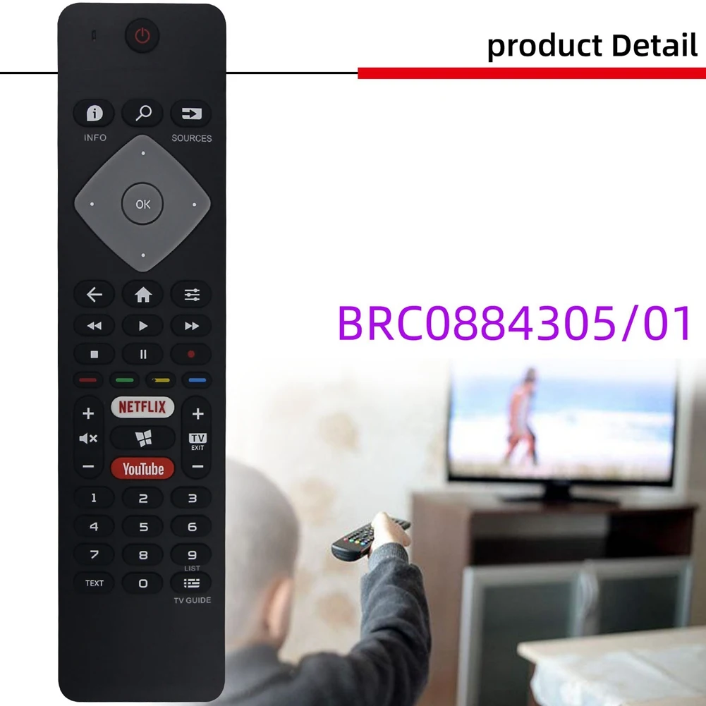 Replacement Remote Control for Philips TV BRC0884305/01 32Phs6825/60 with NETFLIX YOUTUBE 4K Smart LED UHD Android HDTV