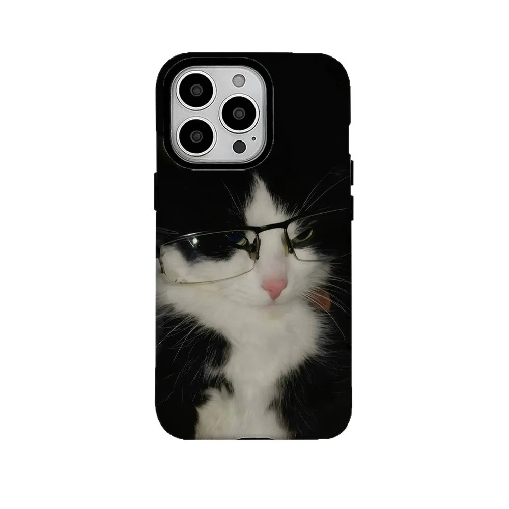 

Ins Korean Black Glasses Cat Cartoon Case for IPHONE 16 ProMax 15 14 13 12 11 PRO XR Acrylic TPU Two in One Magnetic Phone Cases