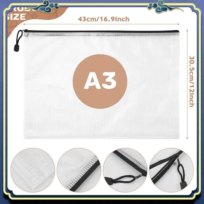 Teczka A86P-12PCS A3, plastikowa teczka z zamkiem błyskawicznym, siatkowa teczka na dokumenty, portfel z zamkiem błyskawicznym