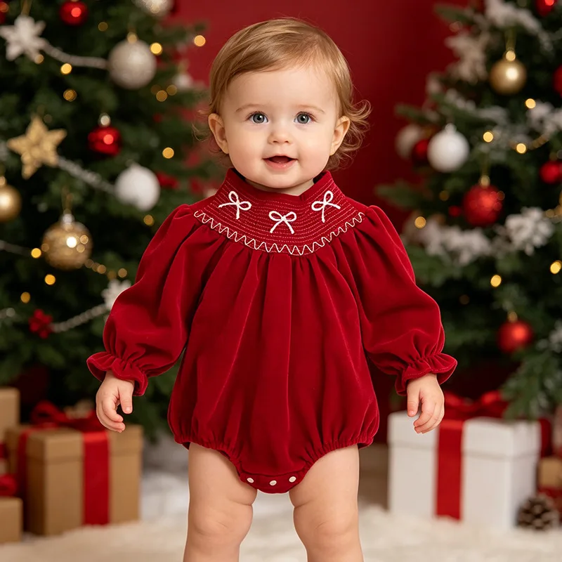Weihnachts-Mädchenkleidung Schwester-Outfit Rotes Langarm A-Linien-Kleid & Baby-Strampler für Mädchen Herbst für Kleinkinder & Kinder – Detail 5