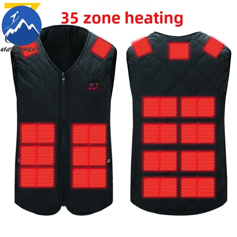 35 منطقة التدفئة سترة رجالي USB الحرارية سترة برقبة على شكل v الذكية التدفئة سترة في الهواء الطلق الشتاء الباردة واقية سميكة أكمام معطف المشي لمسافات طويلة