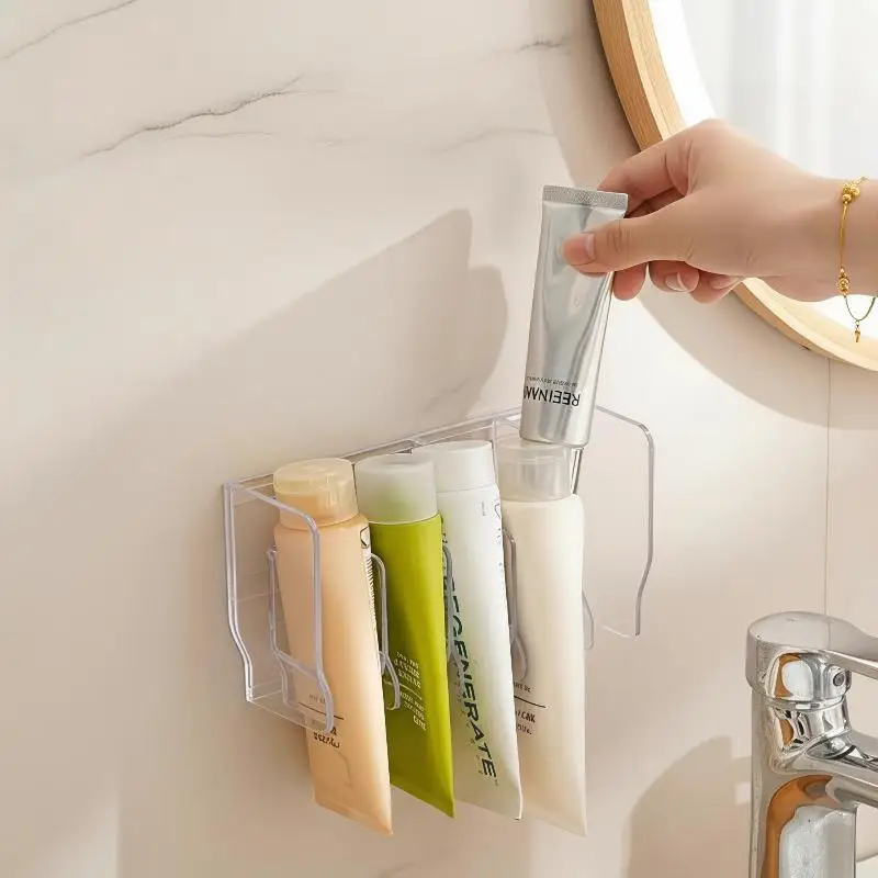 Plastic Wall Mounted Cosmetic Holder No Punch Self Adhesive Storage Rack for Bathroom Kitchen Organization