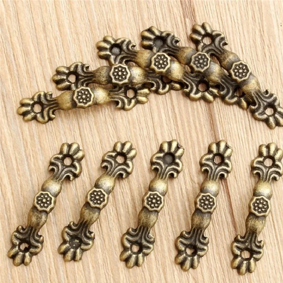 10PCs Antyczny brąz Szafka Szafka Pull Gałki Retro Box Uchwyty Gałki 43x10MM Do szuflady Drewniane pudełko na biżuterię Wystrój mebli