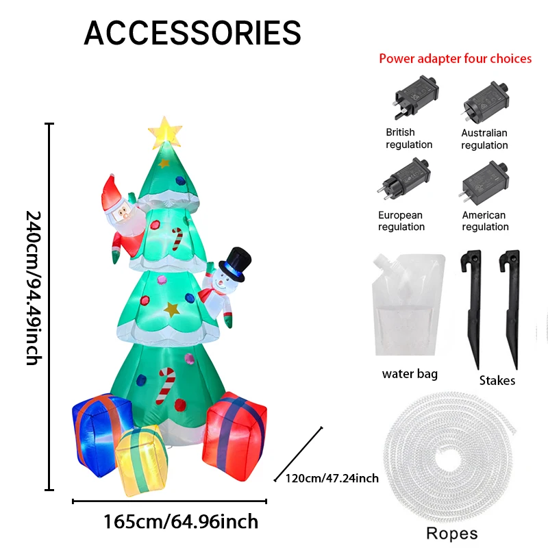7.87FT Inflatable Toy Christmas Tree Decor Set Santa Snowman Gift Box Xmas Yard Ornament Supplies With LED Lit Christmas Decor