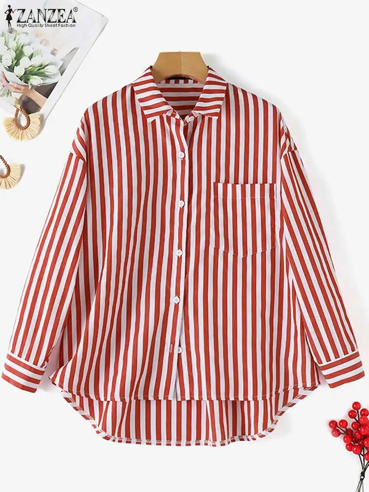 ZANZEA Fashion Lapel Neck Long Sleeve Striped Shirt Women Autumn Blouse Elegant Casual Work Blusas Female Buttons Down Tops 2024