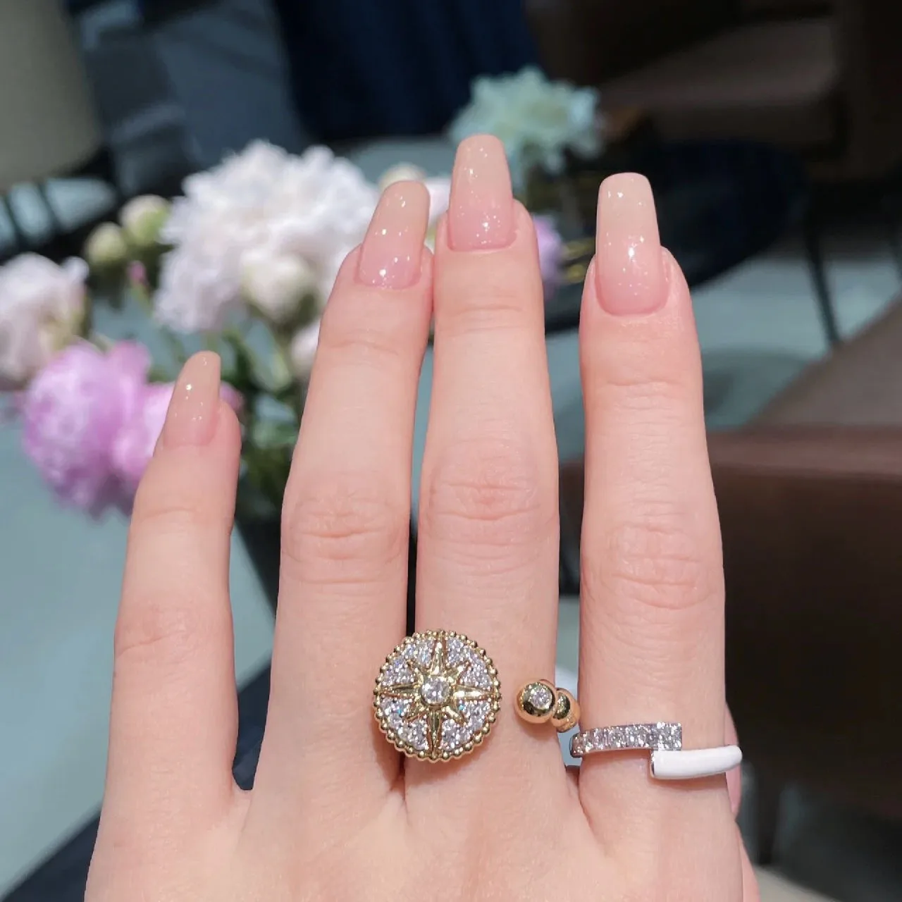 Exquisite luxury full diamond six pointed star ring adjustable opening new in charms beads shine ring banquet jewelry gifts view 5