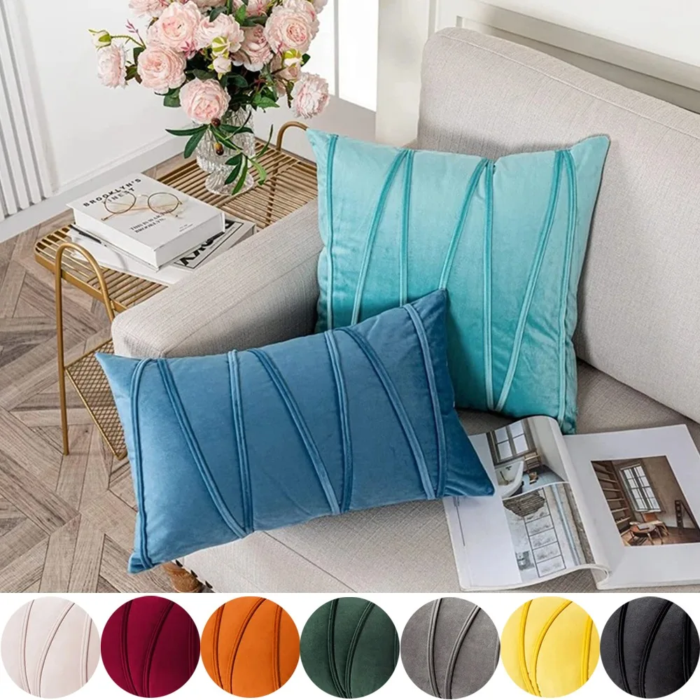 

1pc Throw Pillows Velvet Covers Striped Pattern Modern Decor Couch Throws Soft Cozy Pillowcases for Bed Sofa Cushion Living Room