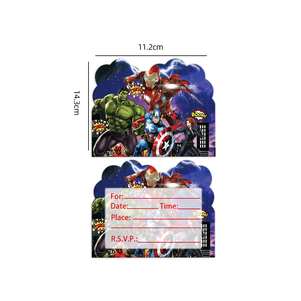 10pcs Disney Avengers Theme Invitation Card Mini Greeting Card Single-Page Type Event SpiderMan Birthday Party Supplies