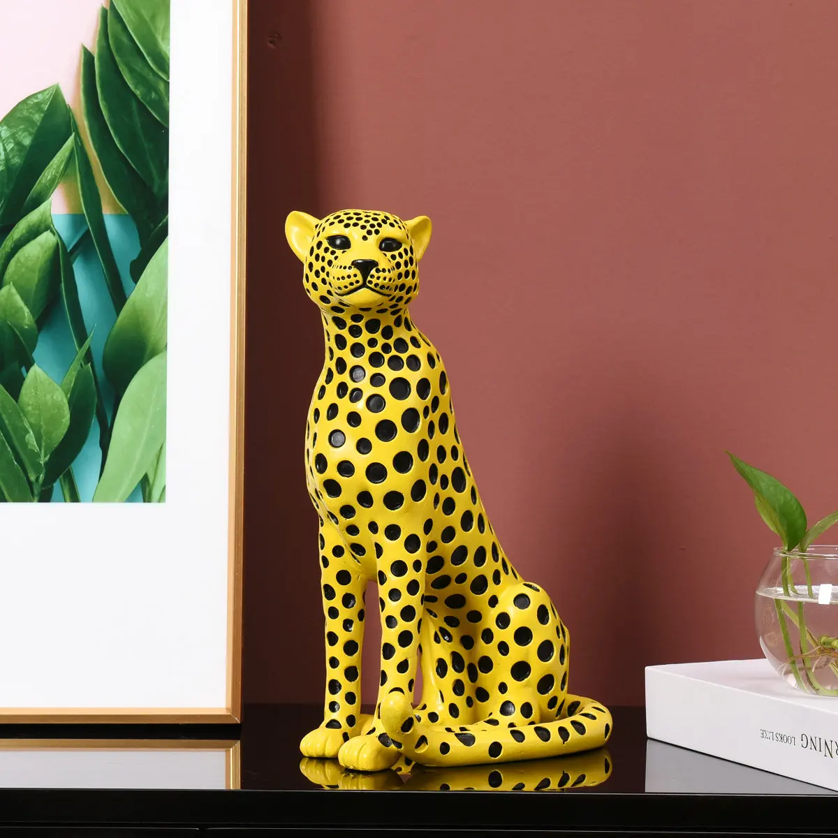 Imagem -03 - Casa de Luxo Item Jardim Leopardo Estátua Decoração Resina Pontilhada Tamanho Vida Animal Jaguar Escultura Sala Estar Decoração Acessório