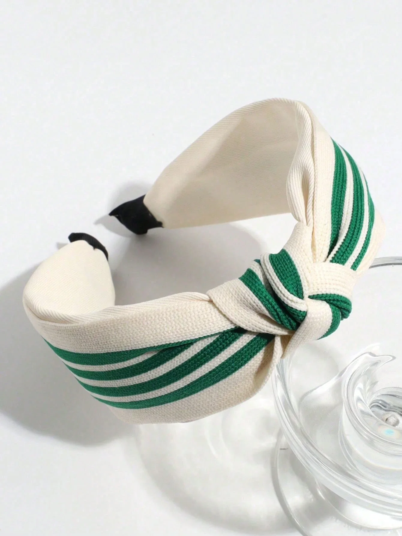

Women's Wide Striped Knot Headband Green Ivory Fashion Hair Accessory