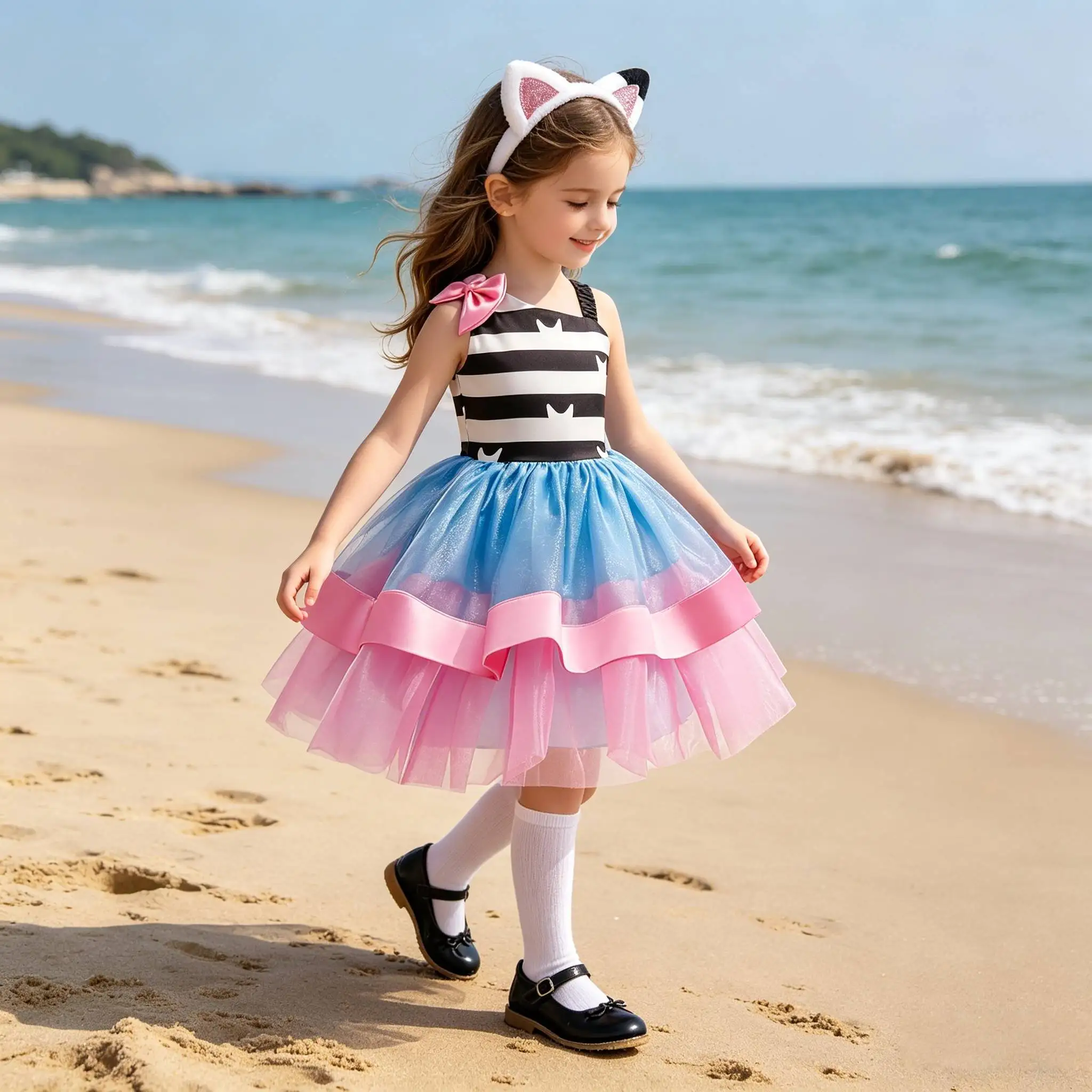 Rainbow Striped Cat Princess Dress little Girls Kids Party Tutu Dress with white socks Children Birthday Carnival Halloween Gown