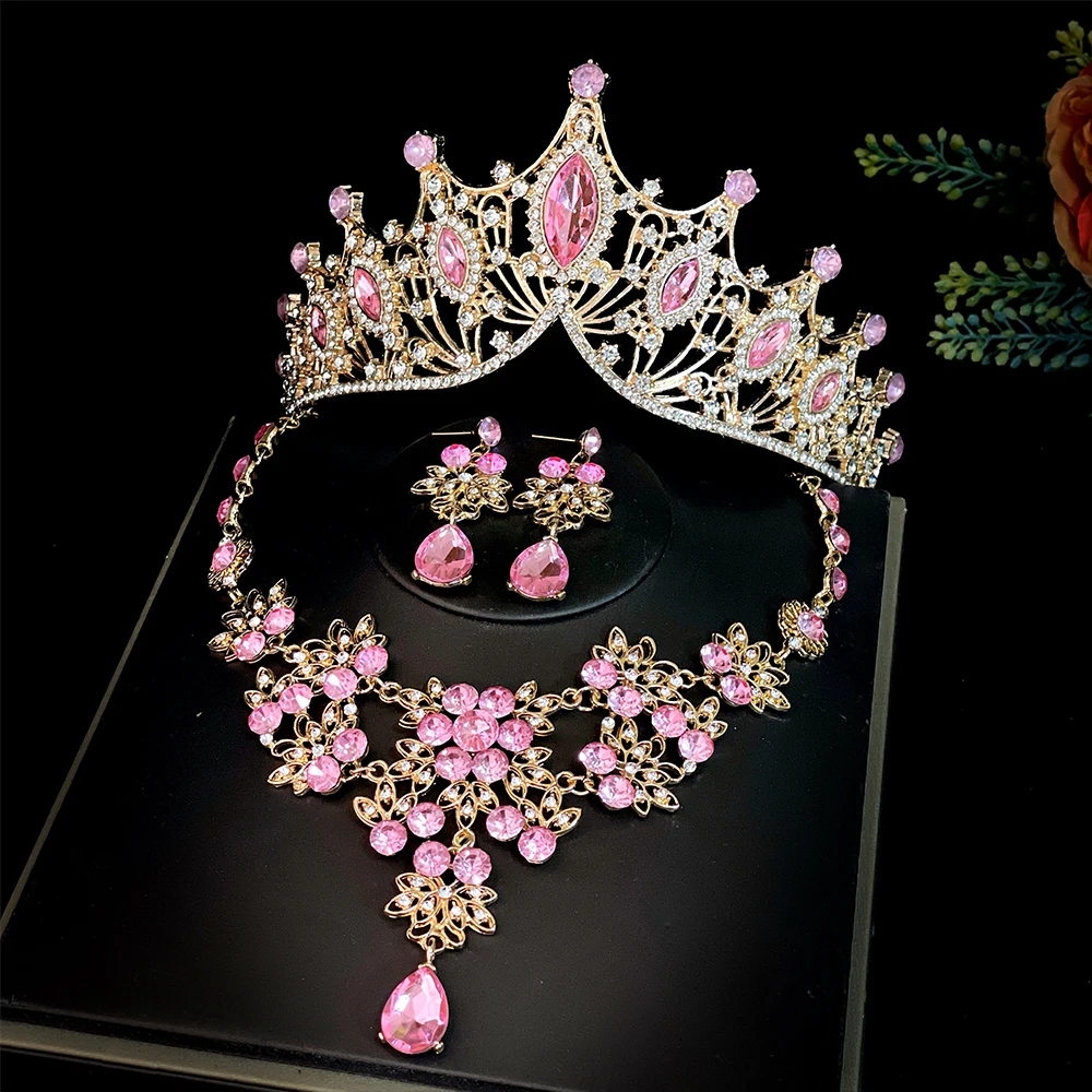

Bridal Crown Three Piece Set Wedding Crown Headpiece Necklace Earrings Korean Super Fairy Wedding Dress Accessories