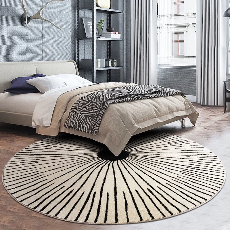 Modern Simple Style Living Room Round Carpet Home Chair Mat Decoration Striped Large Area Rugs Bedroom Bed End Soft Floor Mats