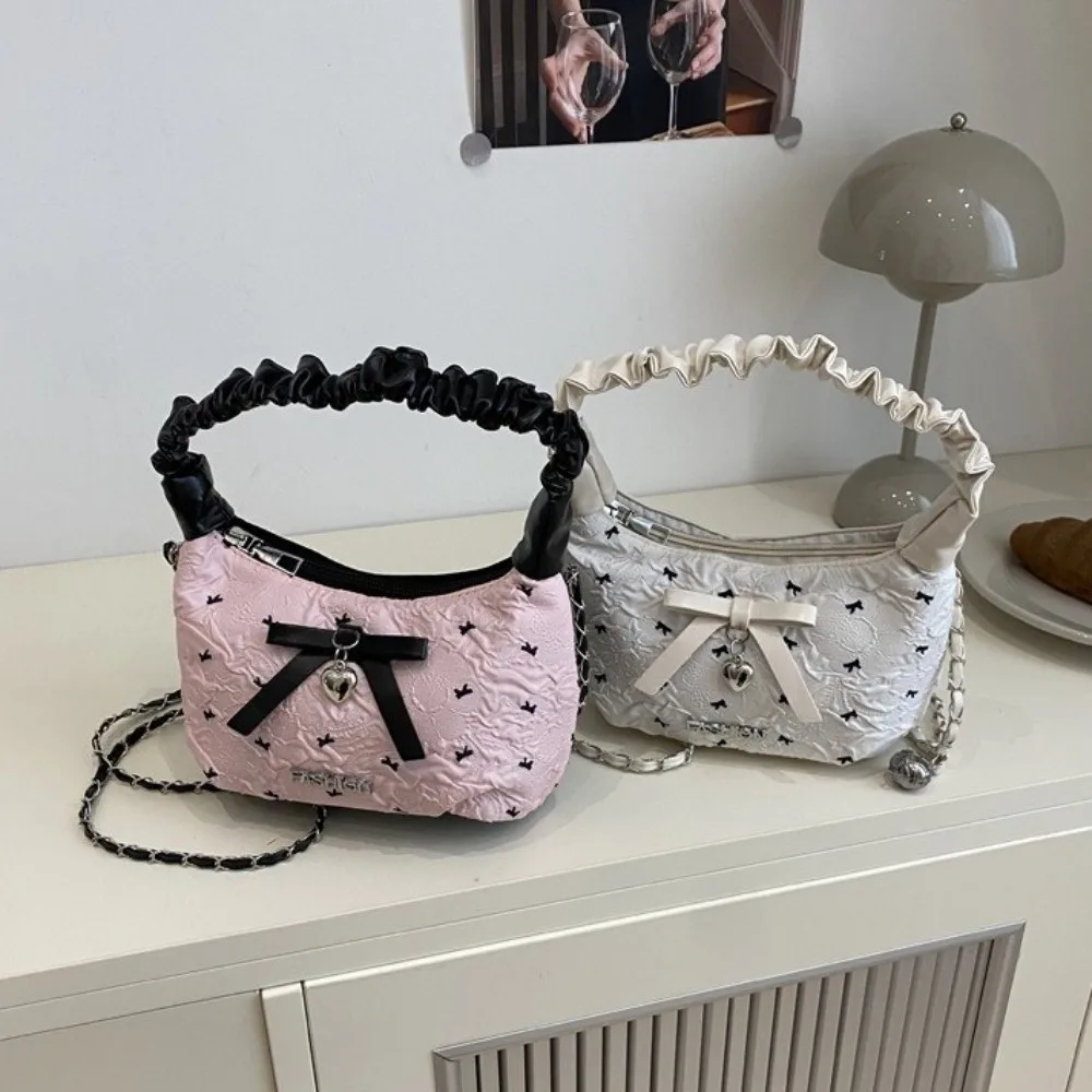 أزياء القماش القوس حقيبة كروسبودي الحب القلب Y2K حقيبة تحت الإبط سستة بو المتشرد حقيبة السيدات