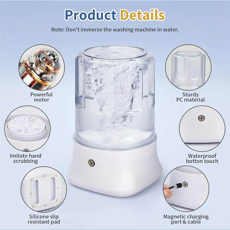 ASWUT-Mini lavadora portátil, lavadora pequeña de 1L con 2 modos de limpieza profunda para ropa interior