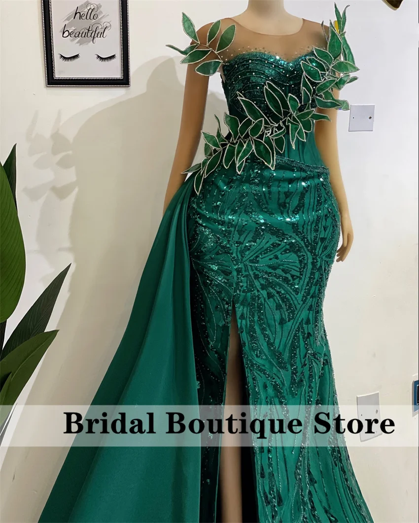 Luxury Green Beading Prom Dress 2024 Beading Crystals Appliques African Wedding Reception Birthday Party Evening Gown