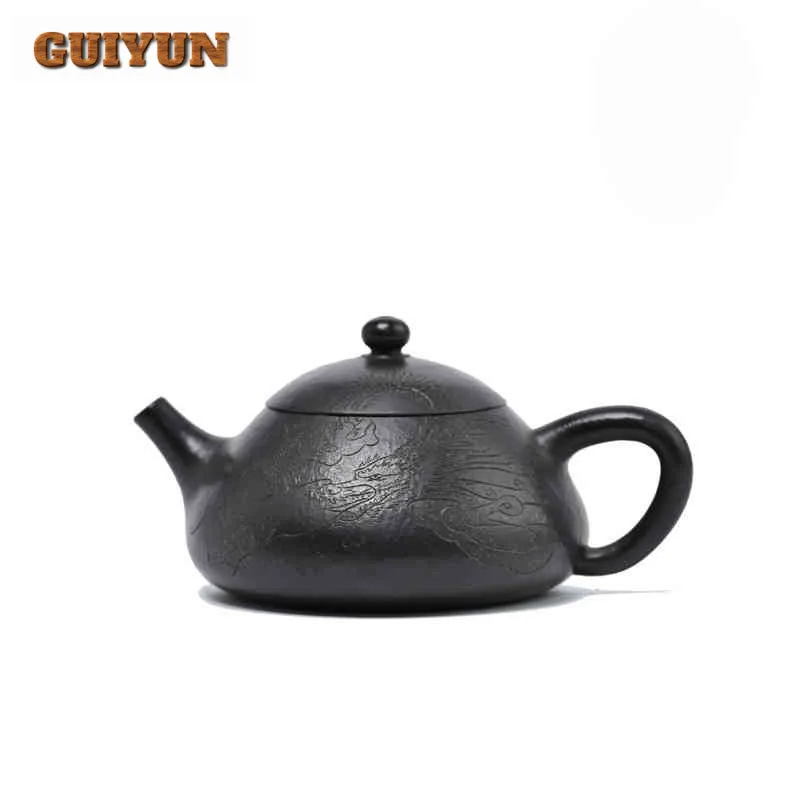 

140ml Handmade Yixing Purple Clay Teapots Master Handmade Black Stone Scoop Pot Raw Ore Zhu Mud Kettle With Infuser Zisha Teaset