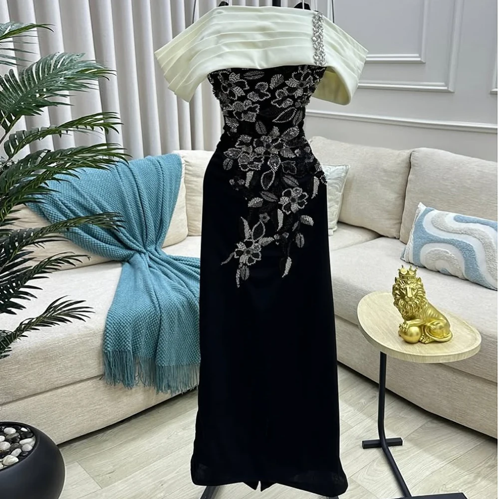 Customized Straight Evening Dresses Ankle-length Off The Shoulder Sleeveless Prom Gown Fashion Crystal Pleat Backless Party Gown