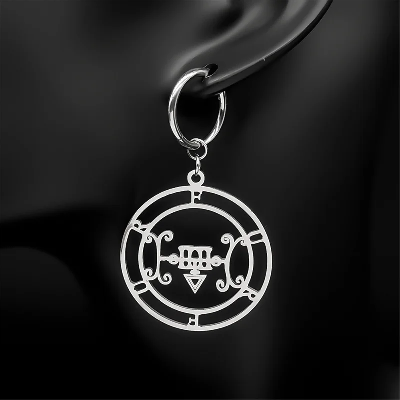 Sigeal Sigil De Lucifer Stainless Steel Satan Hoop Earrings FURFUR Lazer Key Baphomet Stamp Dangle Earring Party Jewelry Gift