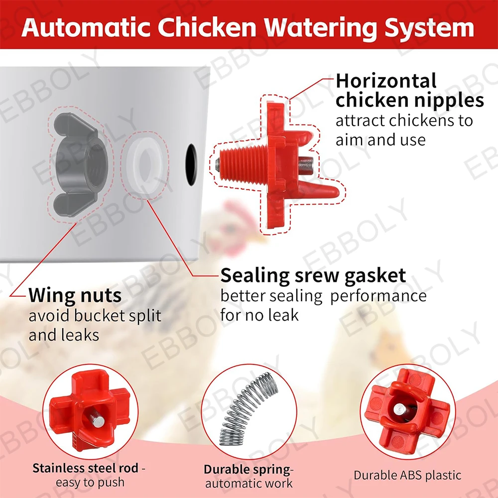 15/20/30 Pack Horizontal Chicken Nipples Waterer Automatic Poultry Nipples Horizontal Side Mount Chicken Drinkers for Quail Duck