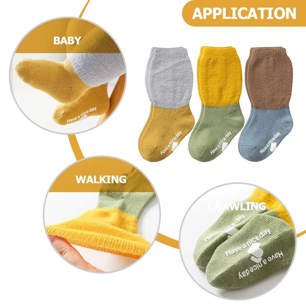 

3 Pairs Baby Non Slip Sock Socks Kids with Grippers Anti-slip Toddler Grips Boys