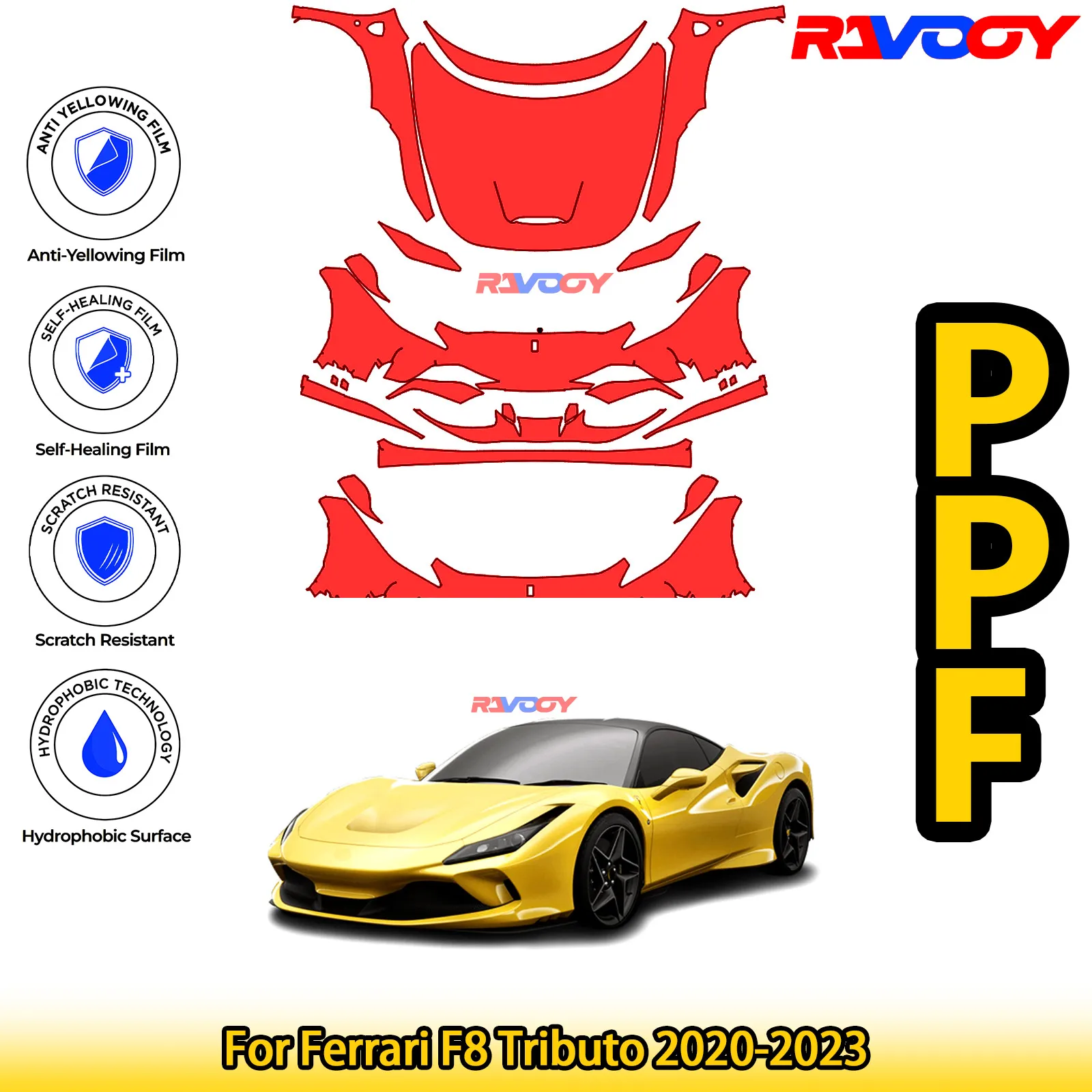 

For Ferrari F8 Tributo 2020-2023 Glossy Matte Black Precut front PPF Kit Paint Protection Film