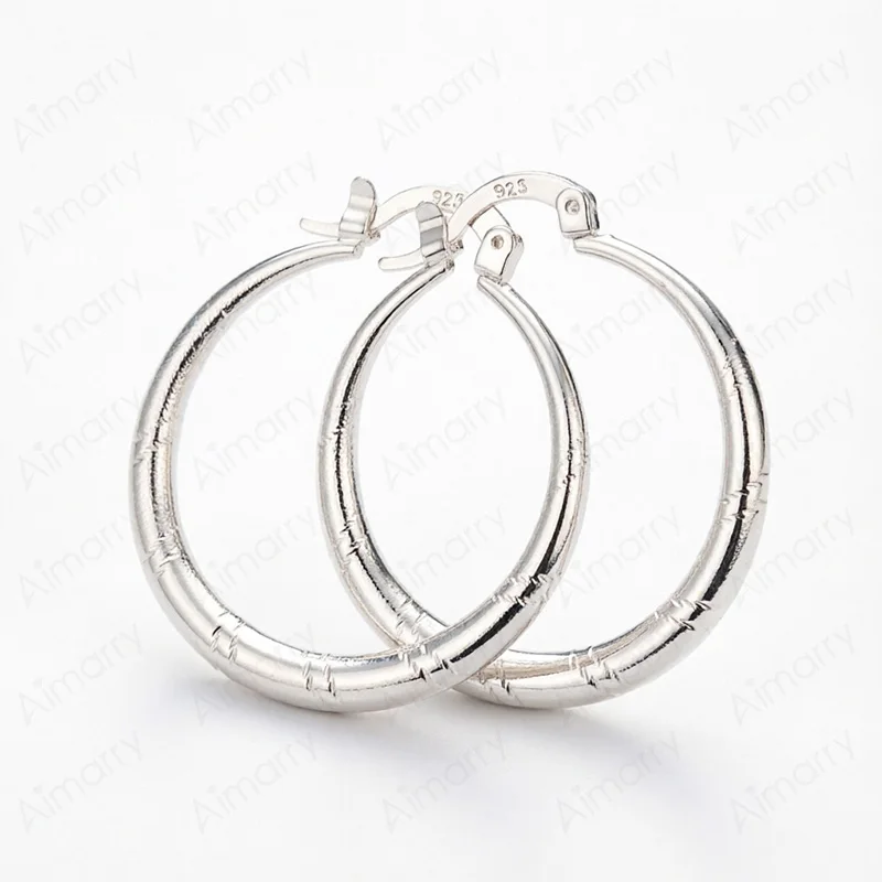 Women's Bamboo Patterned Earrings, 925 Sterling Silver